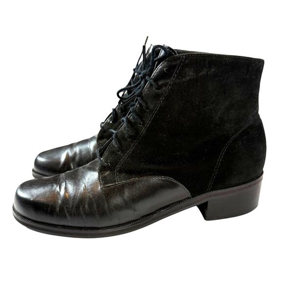 Vintage Pappagallo G-Tovino Made In Brazil Black Laced Up Leather Boots Size 6 M - Picture 2 of 8